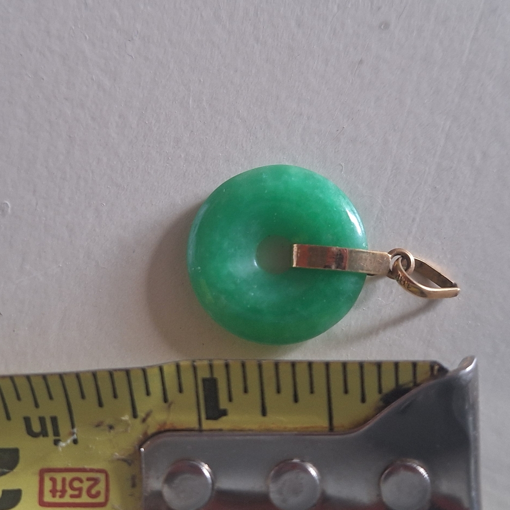 Green Jade Necklace with Gold Bail